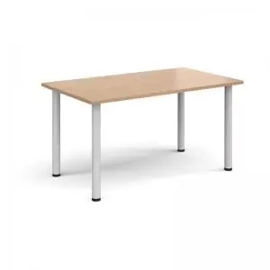 Image of Rectangular white radial leg meeting table 1400mm x 800mm - beech