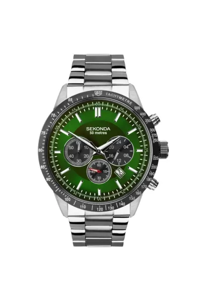 Image of Velocity 45mm Silver Watch Round Case Green Dial