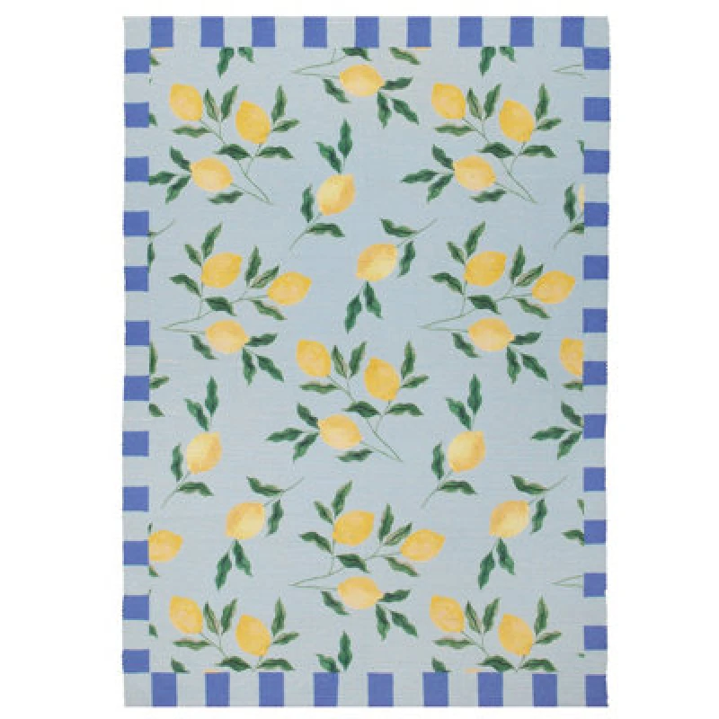Image of Furn Furn Lemons Printed Indoor/Outdoor Rug in Blue Size: 120cm x 170cm Blue 120cm x 170cm Unisex 5025532823878