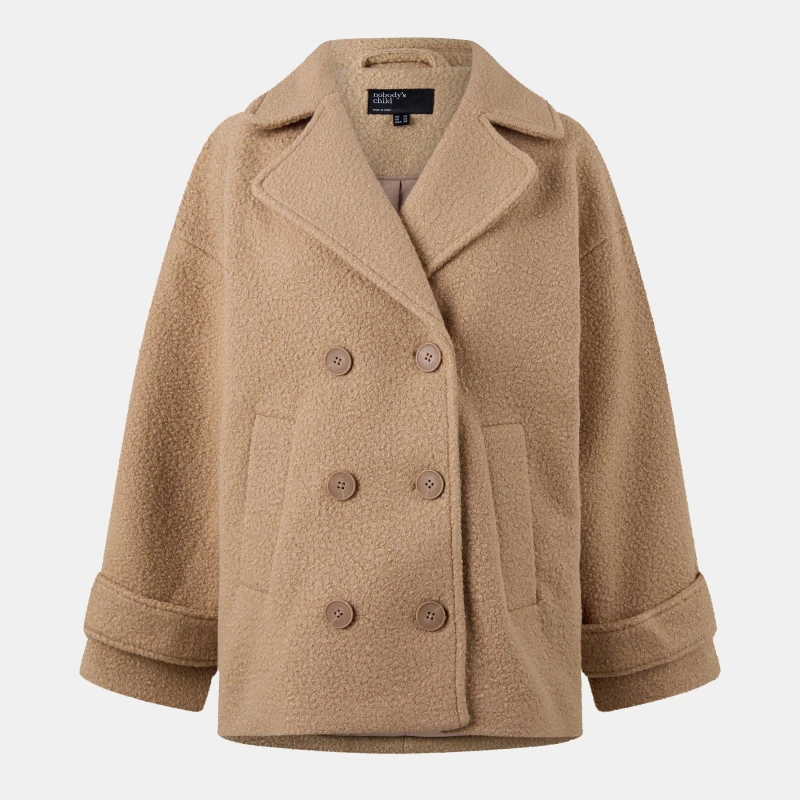 Image of Nobodys Child Womens Borg Textured Double-Breasted Tailored Fit Pea Coat Beige female 10 (S)