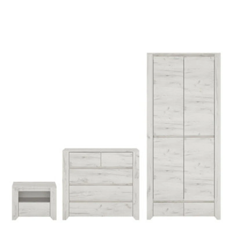 Image of Furniture To Go Angel 3 Piece Bundle, Bedside, Chest And 2 Door 2 Drawer Wardrobe