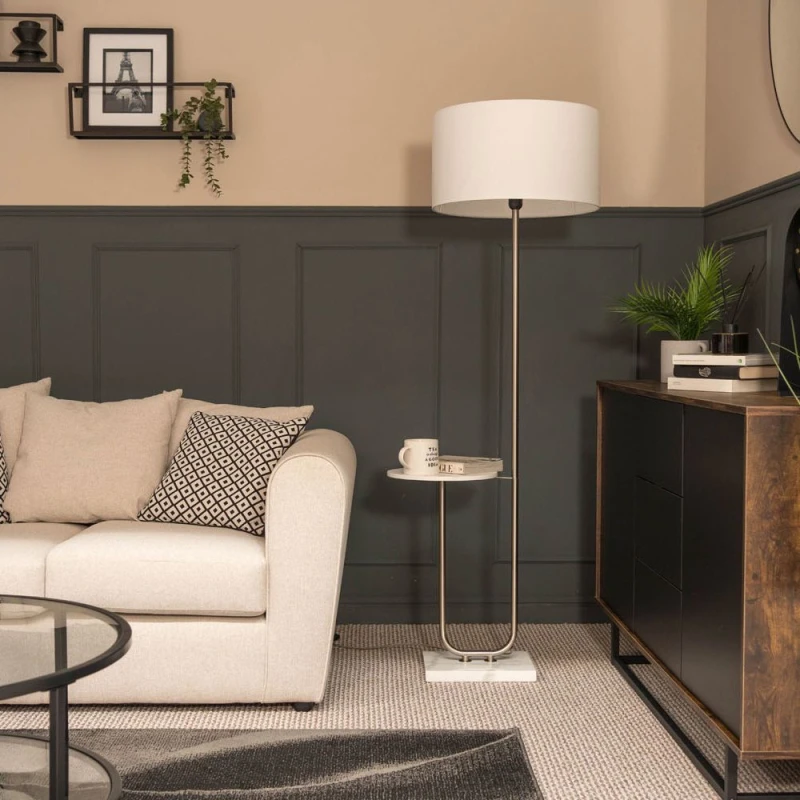 Image of Floor Lamp with Table with Large Shade