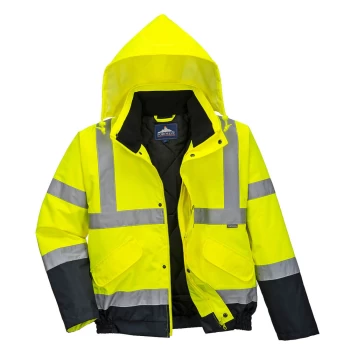 Image of Oxford Weave 300D Class 3 Two Tone Hi Vis Bomber Jacket Yellow / Navy M