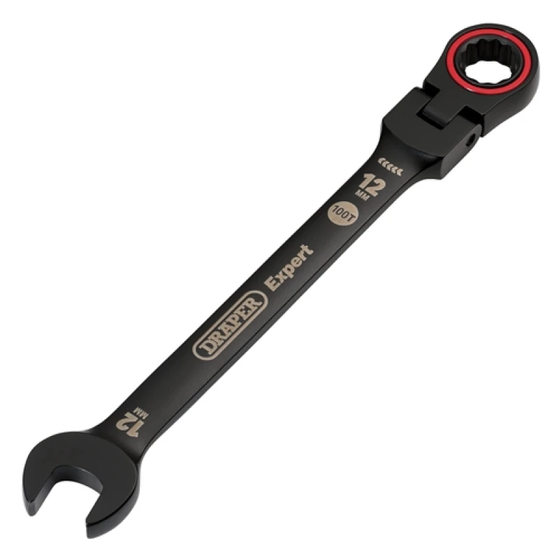 Image of Draper Expert HI-TORQ Metric Flexible Head Ratchet Combination Spanner, 12mm, Black 3918