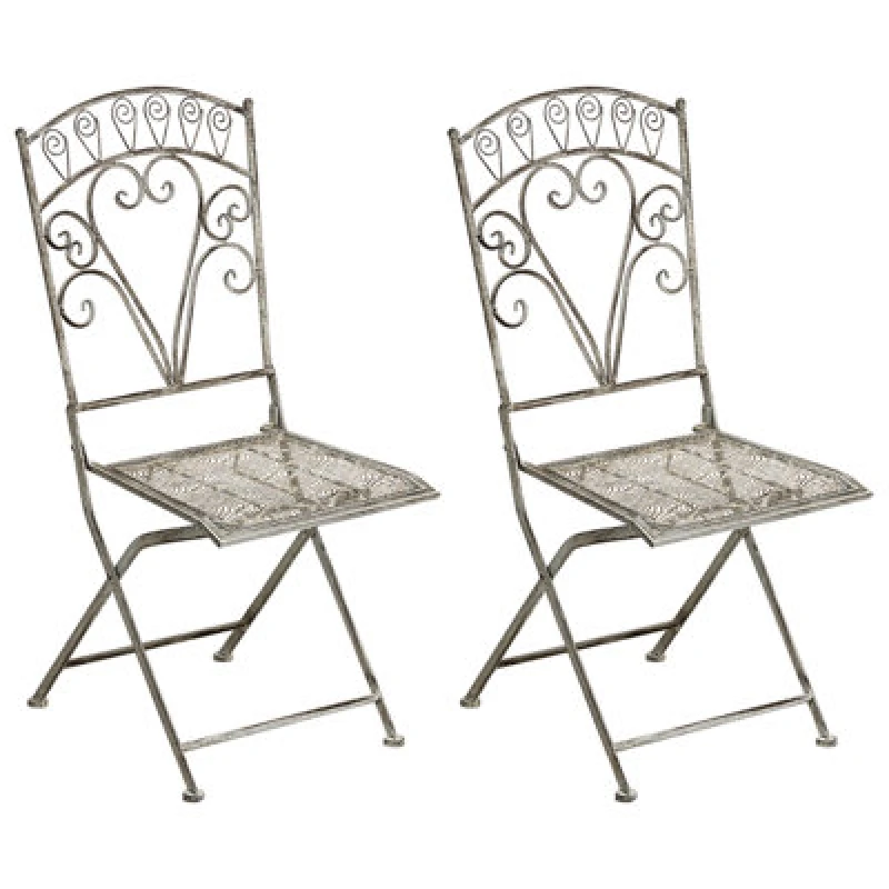 Image of Beliani Set Of 2 Garden Chairs Nurra Folding Metal Grey