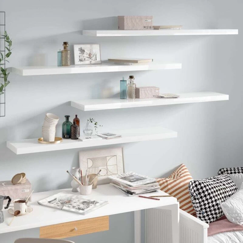 Image of VIDAXL Floating Wall Shelves 4 pcs High Gloss White 120x23.5x3.8cm mdf Vidaxl 8720286073902