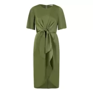 Image of Yumi Green Satin Tie Detail Midi Dress - Green