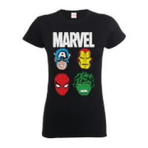 Image of Marvel Comics Main Character Faces Womens Black T-Shirt - S - Black