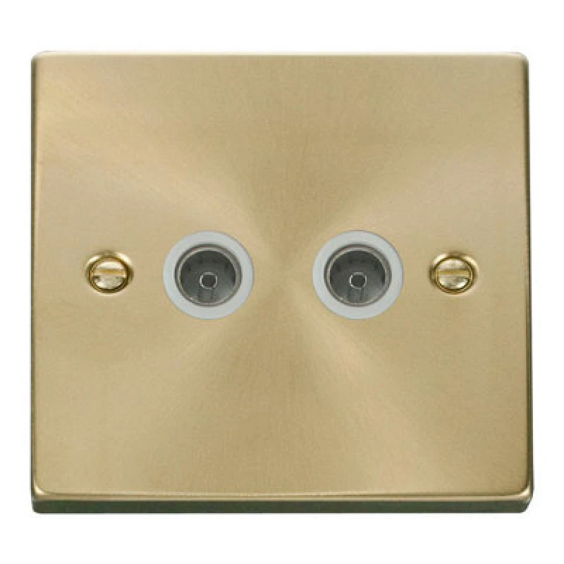Image of SE Home Satin / Brushed Brass 2 Gang Twin Coaxial TV Socket Gold unisex