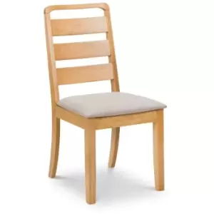 Image of Waxed Oak Effect Ladder Back Dining Chair With Padded Seat - Set Of 2 - Georgiana