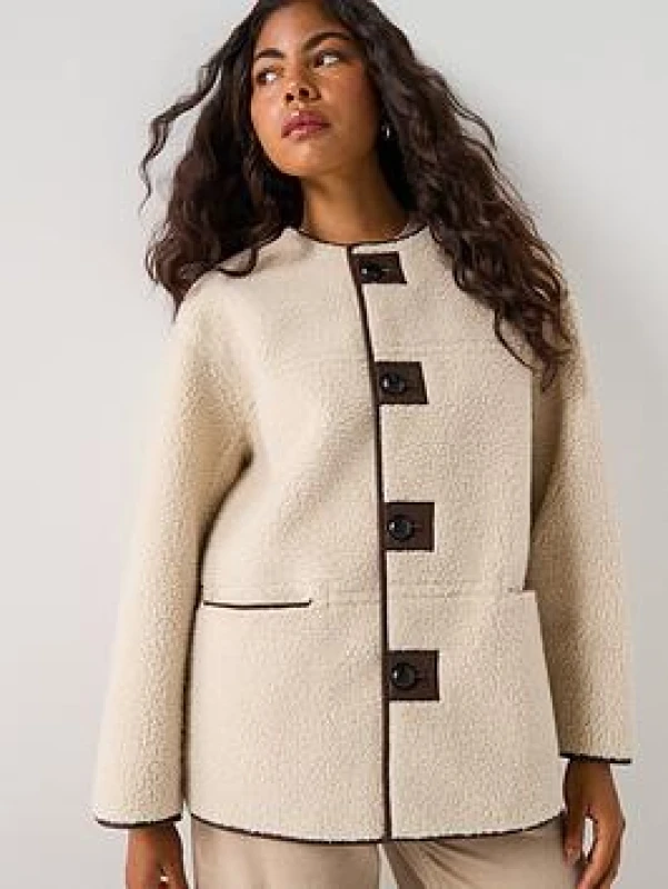 Image of Pieces Sherpa Reversible Coat Ecru Women XS;L;M;S