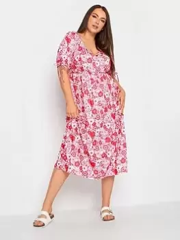 Image of Yours Wrap Dress Pink Floral, Pink, Size 16, Women