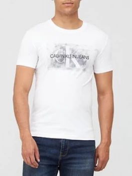 Image of Calvin Klein Jeans Blurred Silver Monogram T-Shirt - White
