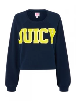 Image of Juicy by Juicy Couture Crew Neck Long Sleeve Cutoff Terry Sweatshirt Blue