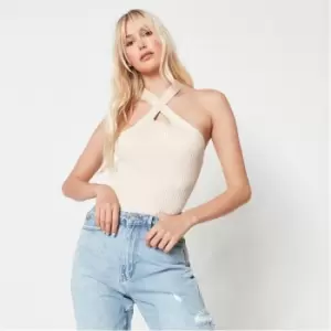 Image of Missguided Tall Rib Twist Front Knit Top - Beige