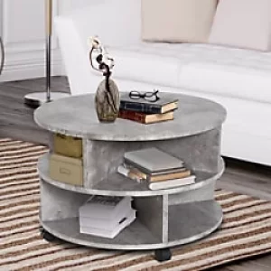 Image of Homcom 2 Tier Round Side End Table with Divided Shelves and Wheels 600 x 600 x 390 mm
