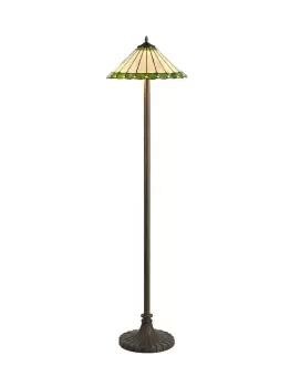 Image of 2 Light Stepped Design Floor Lamp E27 With 40cm Tiffany Shade, Green, Crystal, Aged Antique Brass