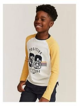 Image of FatFace Boys Long Sleeve Raglan Positive Altitude T-Shirt - Ochre Size 7-8 Years