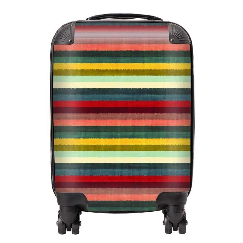 Image of Warren Reed - Designer Multicolour Striped Brish Pattern Suitcase in Green Size: Medium Green Unisex Medium