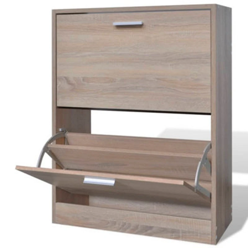 Image of Vidaxl Oak Look Wooden Shoe Cabinet With 2 Compartments
