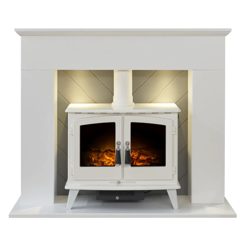 Image of Adam Adam Corinth 1.8kW Woodhouse Electric Stove - White And Grey