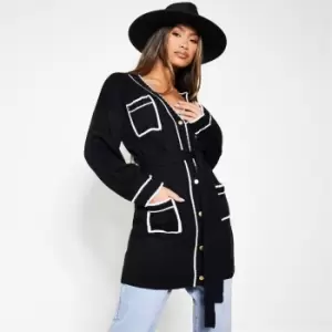 Image of I Saw It First Military Pocket Detail Belted Cardigan - Black