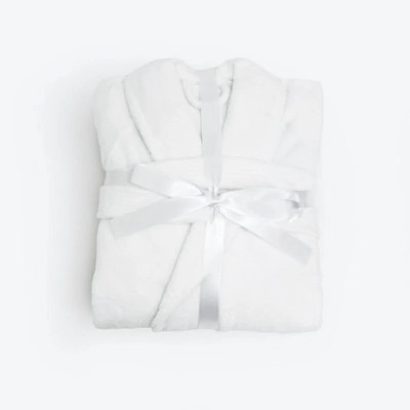 Image of Allure Bath Fashions Luxury Dual Textured Velour Dressing Gown, Unisex Towelling Bathrobe - White, S/m