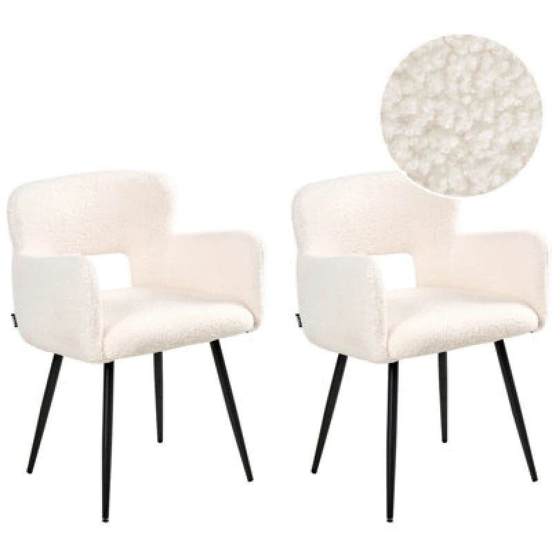 Image of Beliani Set Of 2 Dining Chairs Sanilac Boucle White