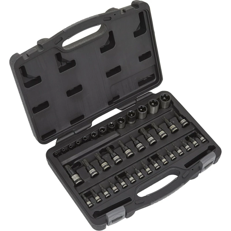 Image of Loops 38 PACK TRX & TRX Security Bit Set - 1/4" 3/8" 1/2" Square Drive Socket S2 STEEL Metallics