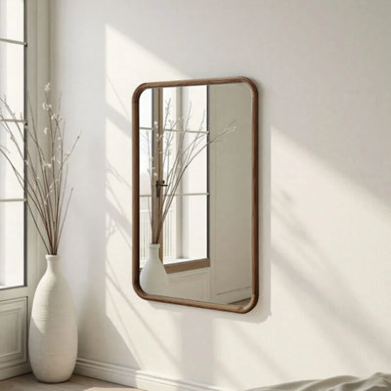 Image of Yearn Mirrors Dark Wood Curved Wall Mirror 120x80cm Dark Brown