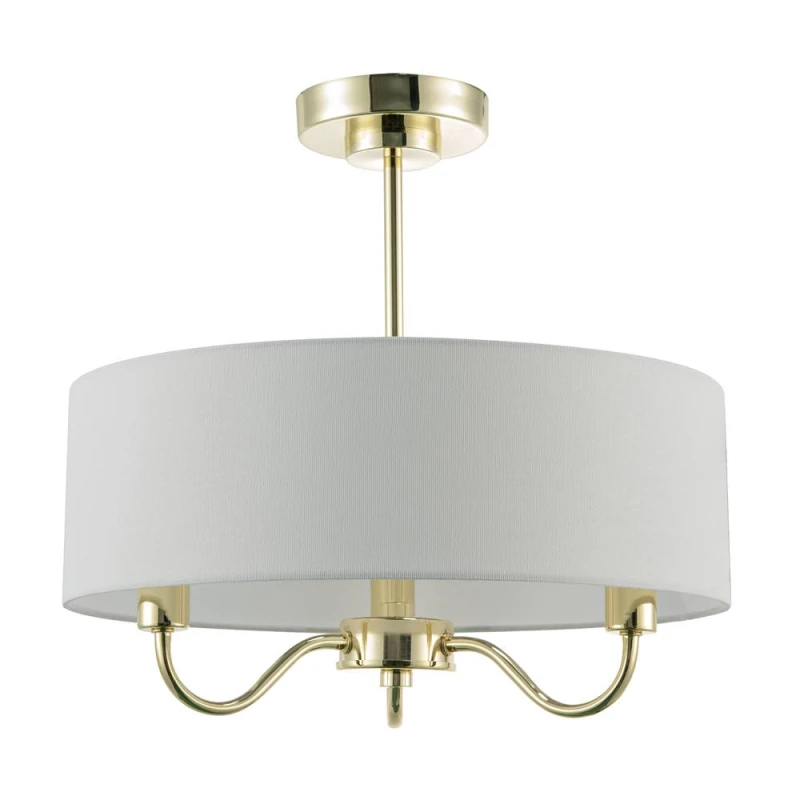 Image of Happy Homewares Traditional Chandelier Semi Flush Ceiling Light with Linen Shade in Gold Gold Unisex
