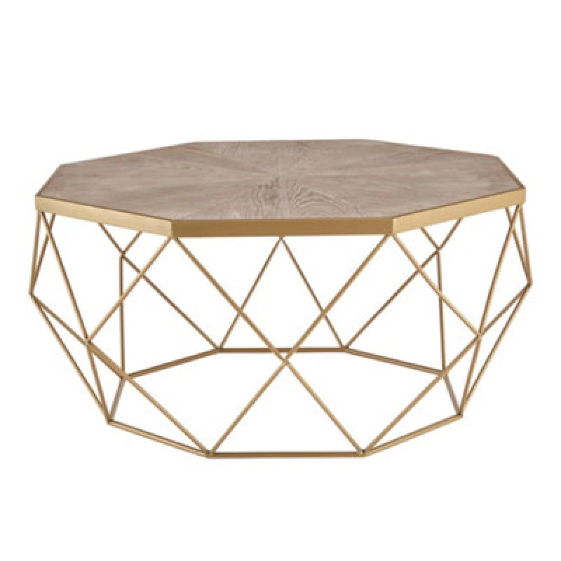Image of LIVIVO NAYI Coffee Table Geo Design with a Gold Segmented Top - Blonde Wood Gold
