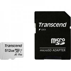 Image of Transcend Premium 300S microSDXC card 512GB Class 10, UHS-I, UHS-Class 3, v30 Video Speed Class, A1 Application Performance Class incl. SD adapter