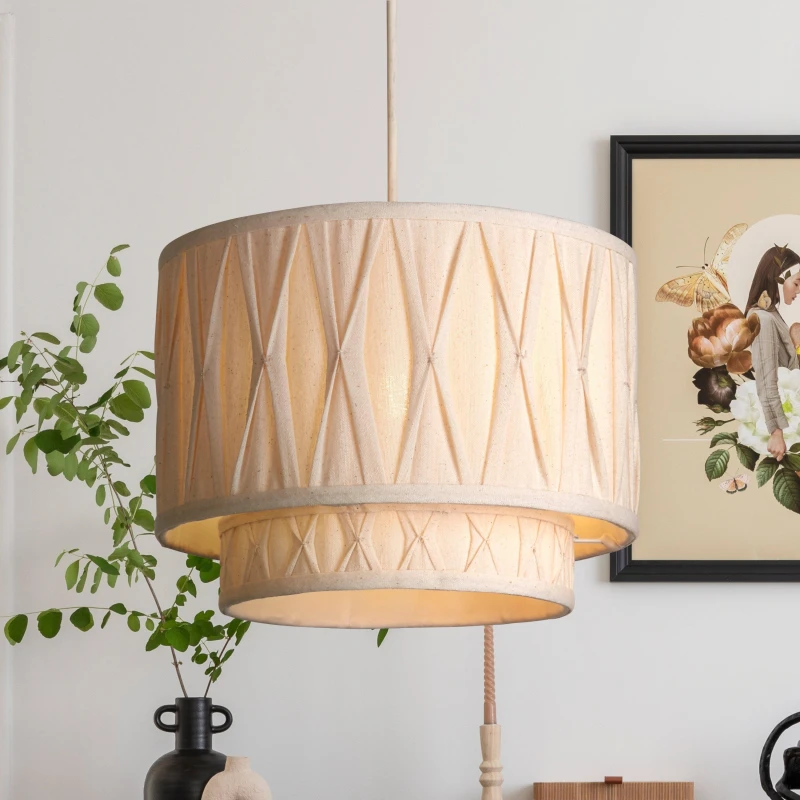 Image of SO'HOME 30cm Natural 2-Tier Pinch Pleat Linen Drum Shade cream ONE SIZE