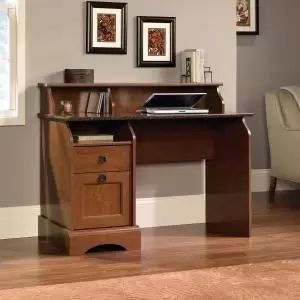Image of Teknik Office Farmhouse Desk with Autumn Maple Finish Sunset Granite