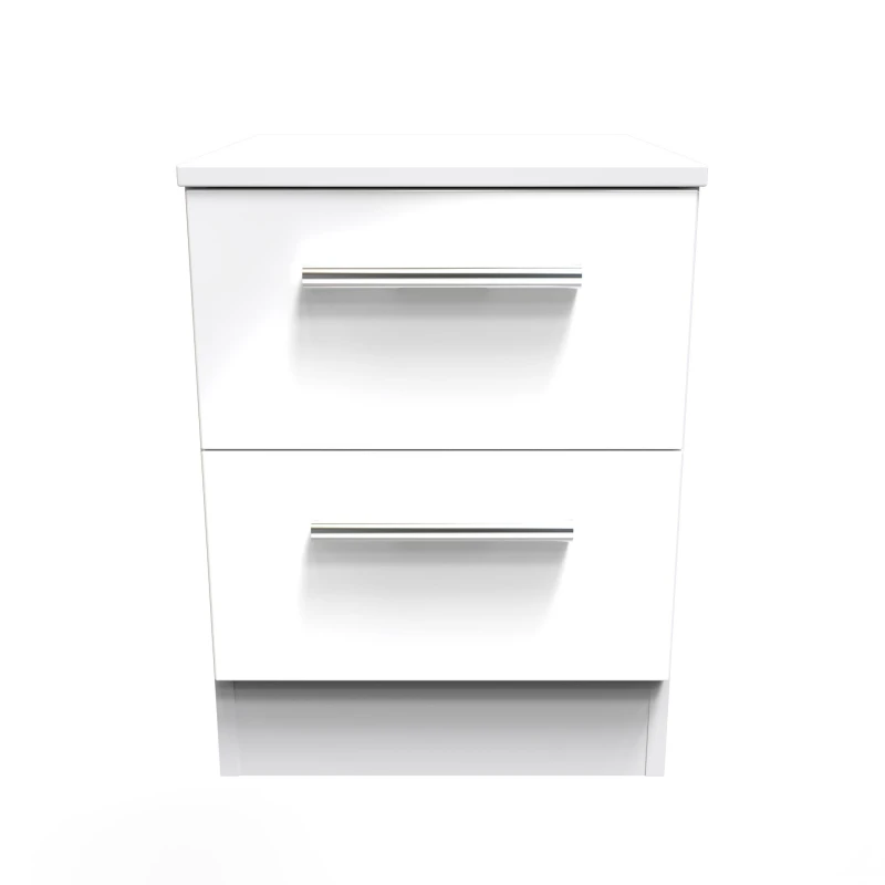 Image of Trent 2 Drawer Compact Bedside Cabinet In White & White Matt (Ready Assembled)