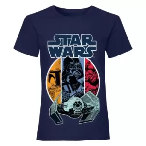 Image of Star Wars Girls Vader and Boba Fett T-Shirt (8-9 Years) (Navy)