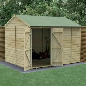 Image of 10' x 8' Forest Beckwood 25yr Guarantee Shiplap Windowless Double Door Reverse Apex Wooden Shed - Natural Timber