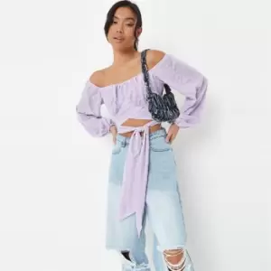 Image of Missguided Bardot Tie Back Top - Purple