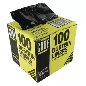 Image of Robinson Young Le Cube 92 Litre Dustbin Liners in Dispenser Box 1474x846mm Black Pack of 100