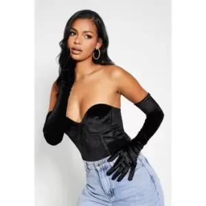 Image of I Saw It First Velvet Bandeau Bodysuit with Gloves - Black