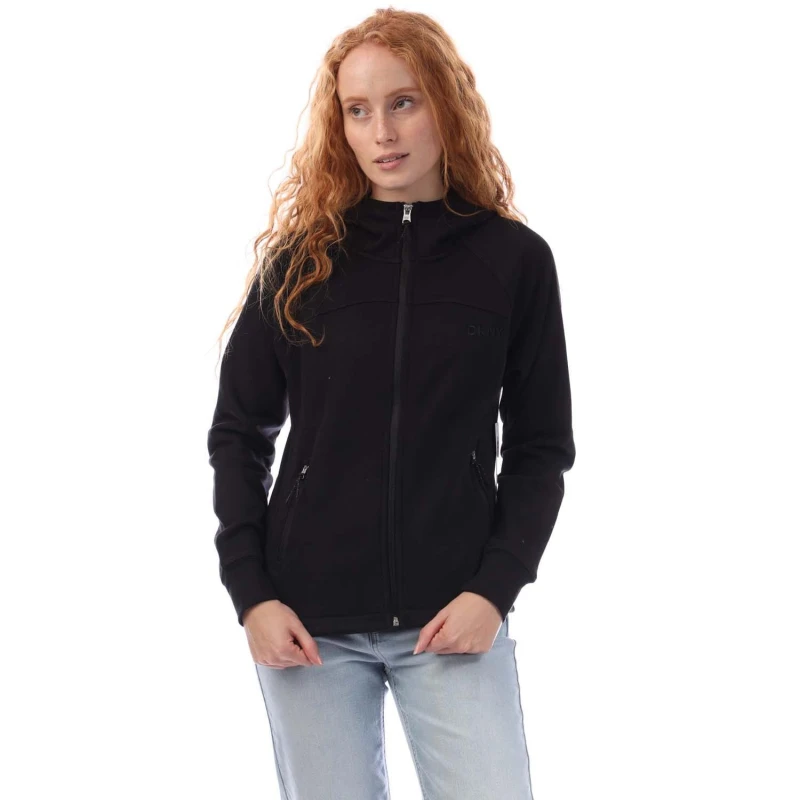 Image of DKNY Embellished Logo Fitted Full Zip Hooded Black female M