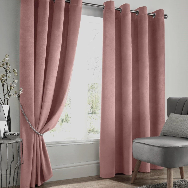 Image of Alan Symonds Velvet Blackout Ring Top Eyelet Curtains Blush unisex 117x137cm