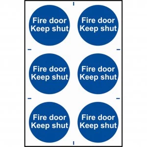 Image of Scan Fire Door Keep Shut Sign Pack of 6 100mm 100mm Standard