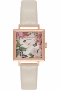 Image of Ladies Olivia Burton Vegan Friendly Enchanted Garden Nude & Rose Gold Square Dial Watch OB16VE05