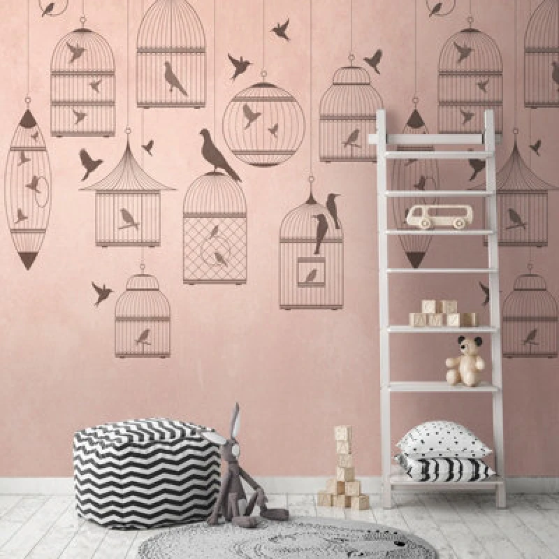 Image of A.S. Creation Bird Cage Animals Pink Feature Wall Mural 159 x 280cm Pink