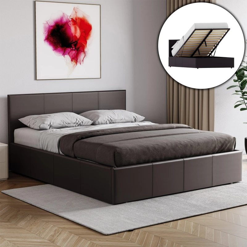 Image of Lassic Lisbon King Ottoman Faux Leather Bed & Mattress Brown unisex King Size