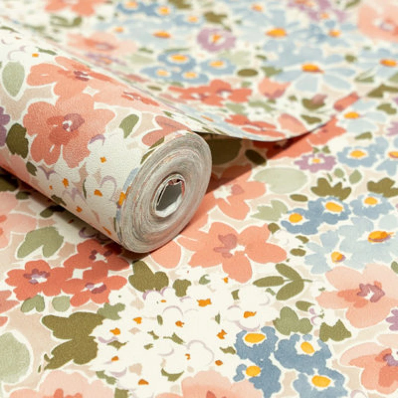 Image of Grandeco Ditsy Flowers Floral Textured Wallpaper, Russet Pink