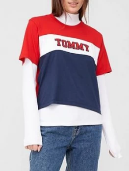 Image of Tommy Jeans Colorblock Stripe Tee - White