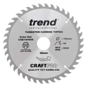 Image of Trend CRAFTPRO Wood Cutting Saw Blade 184mm 40T 30mm